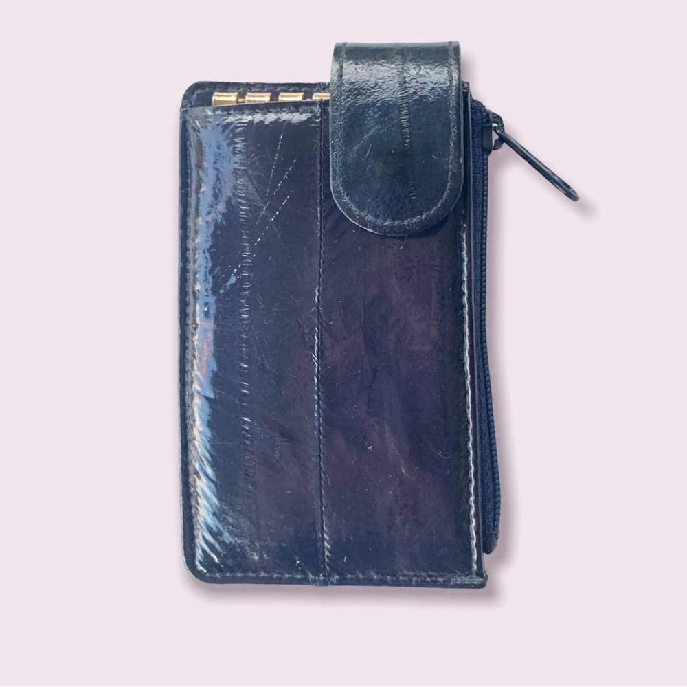 Vintage Wallet Blue Eel Skin Leather Zippered Coin Purse Card Holder